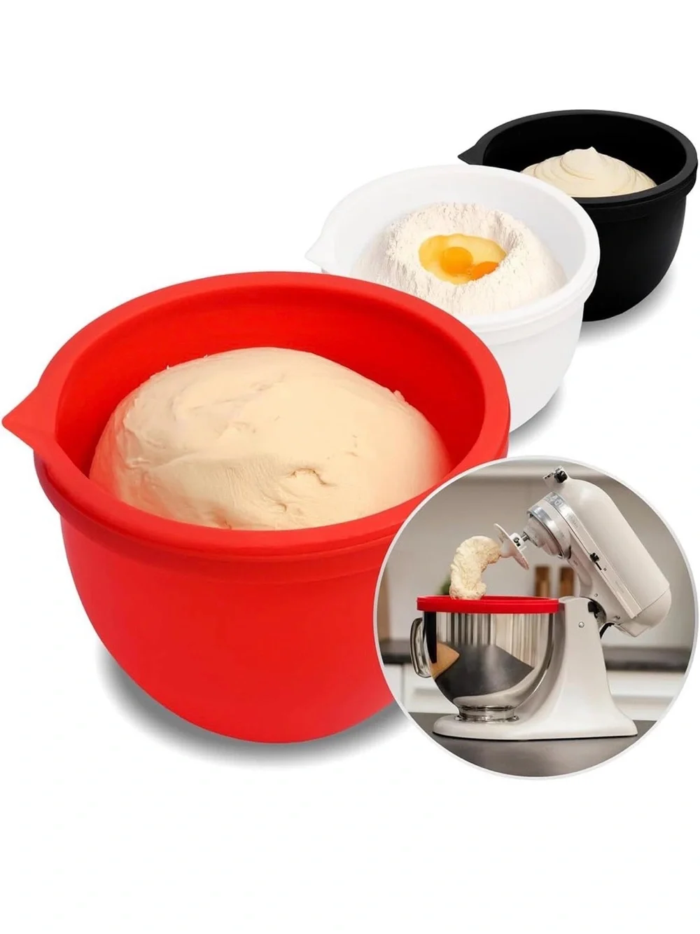 New Open Box 3-Pcs 5qt Mixer Bowl Silicone Insert Aid,Non-Stick Liners